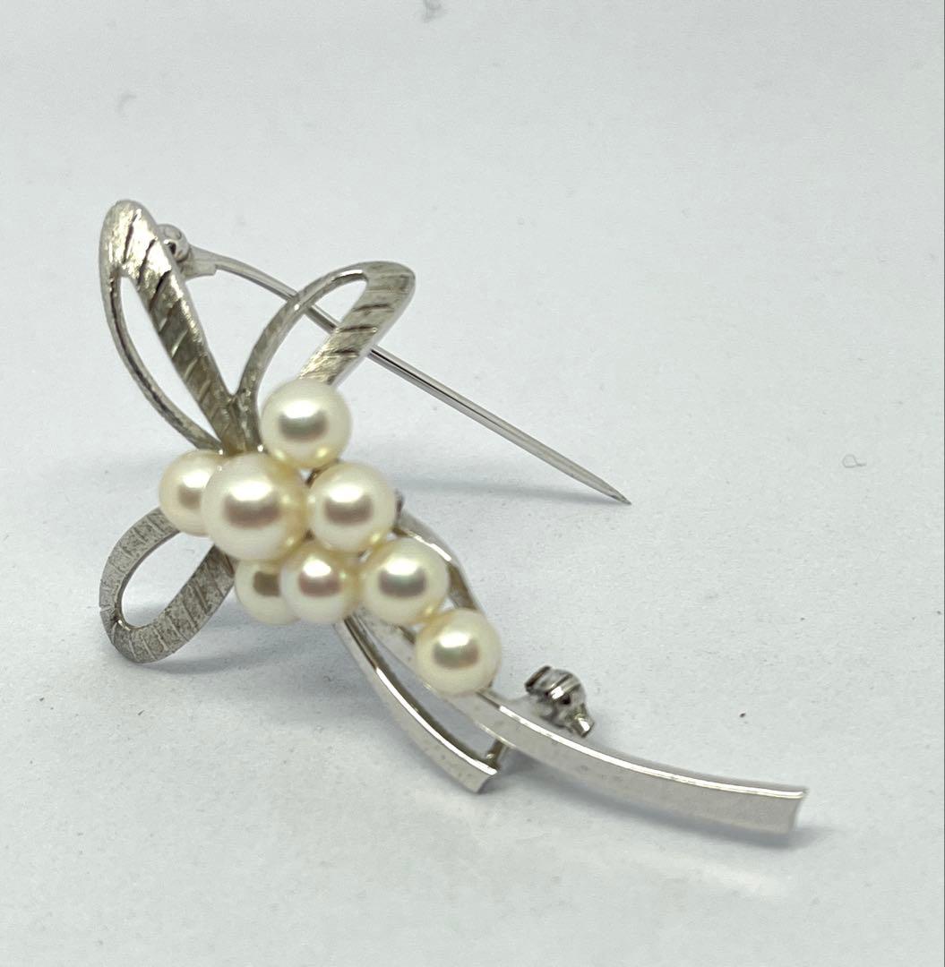 MIKIMOTO ミキモト シルバーパールリボン ブローチ - メルカリ