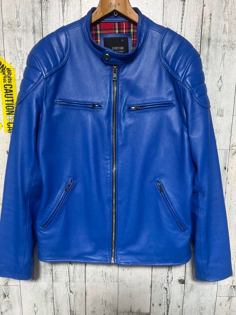極限定 FORTIME ライダース レザージャケット シングル 青 2X