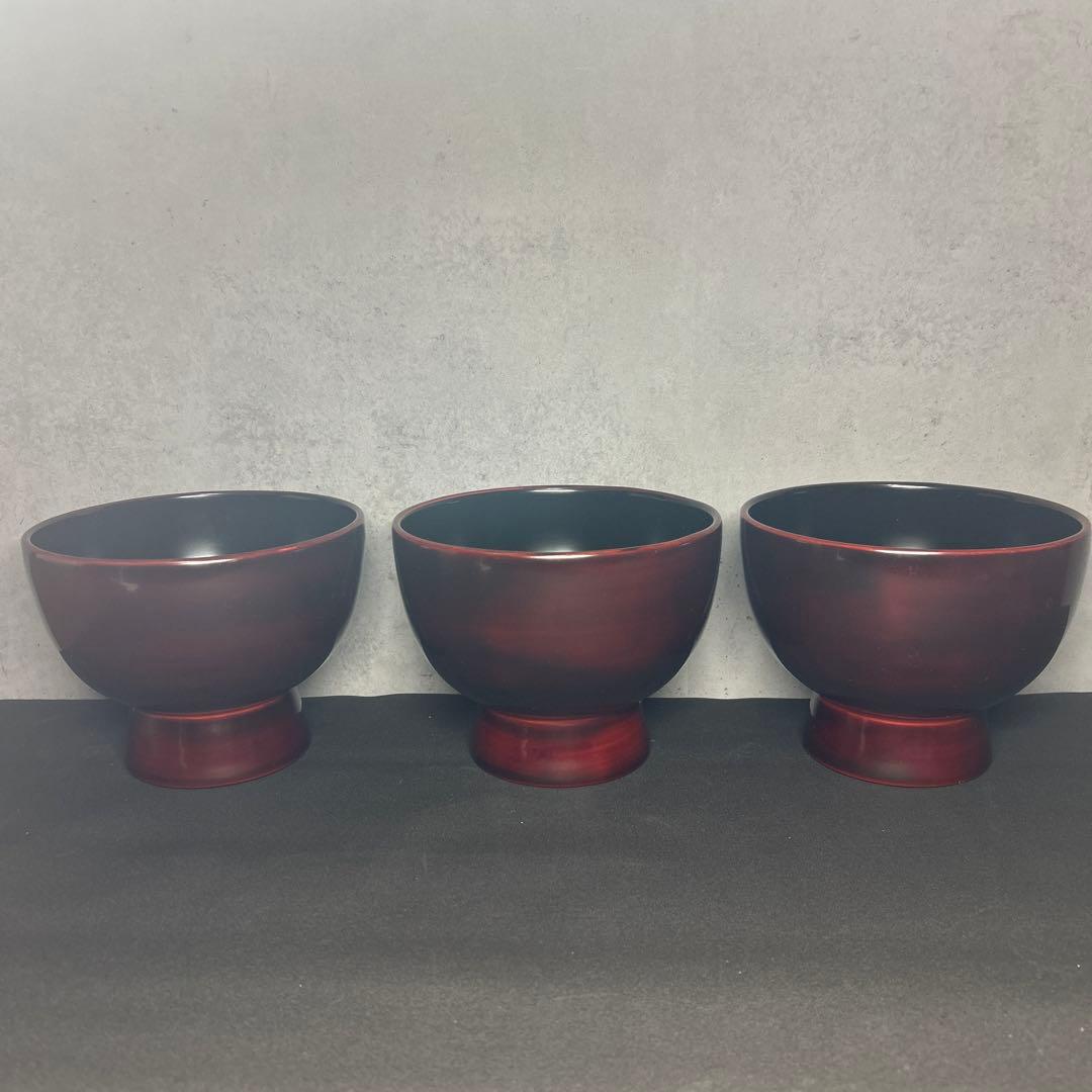 合鹿椀　輪島塗り　溜塗り　赤塗り5客