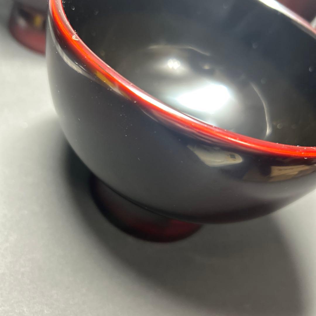 合鹿椀　輪島塗り　溜塗り　赤塗り5客