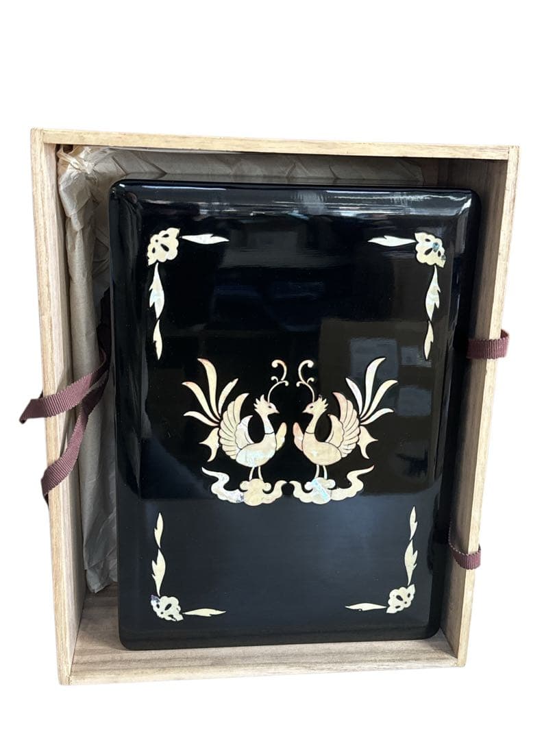 輪島塗 天平柄鳳凰図文様・螺鈿細工硯箱 共は箱