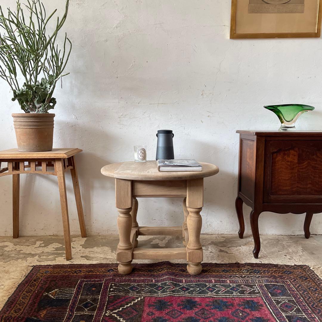 ビンテージラウンドサイドテーブル ローテーブルコーヒーテーブル剥離