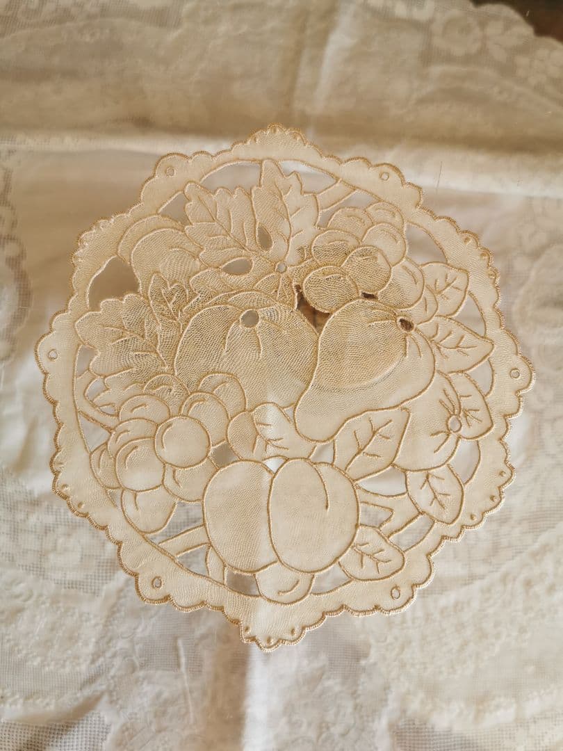 アンティーク 果物オープンカットワークレース マディラ刺繍