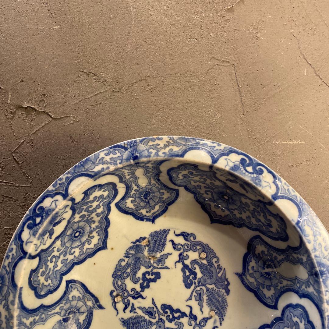 珍品 古伊万里 鳳凰大深鉢 隠れキリシタン 染め付け 26.5cm 骨董品