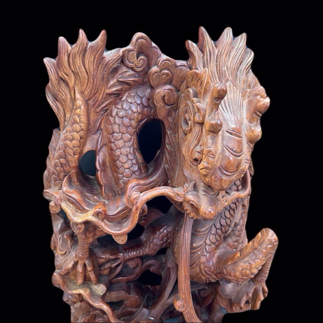 木彫り 双龍 龍 龍神 開運 置物 -229-