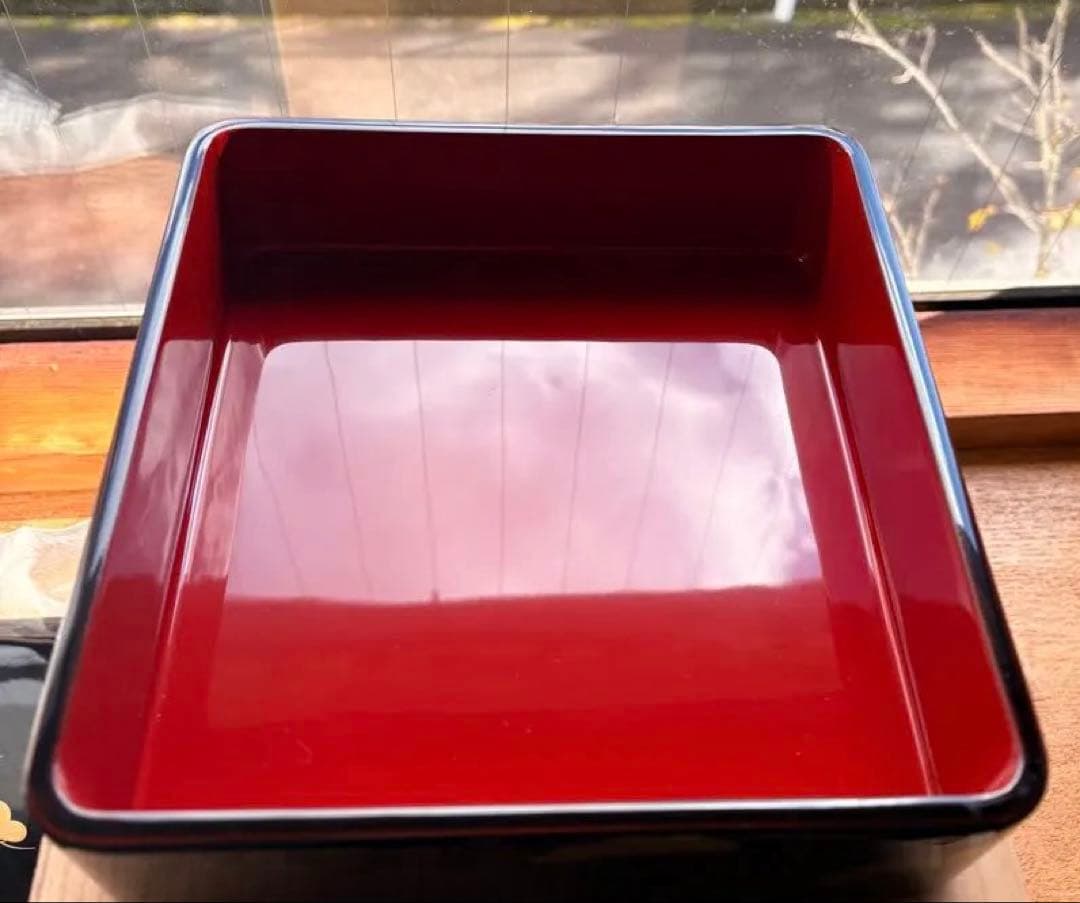 越前塗　重箱 初音　玉峰造　黒地3段　木箱入