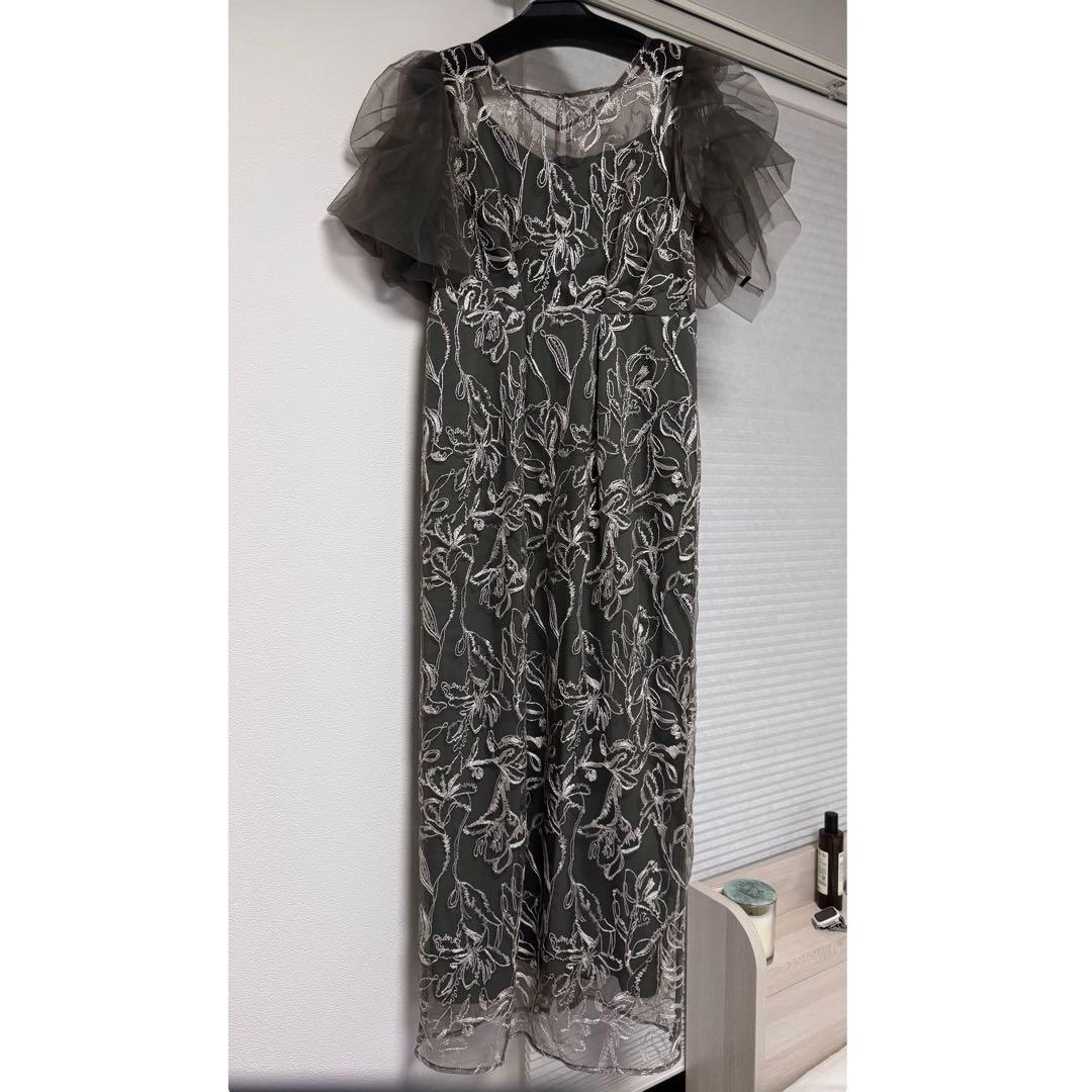 結婚式 オケージョンドレス フラフィースリーブペンシルドレス グレー