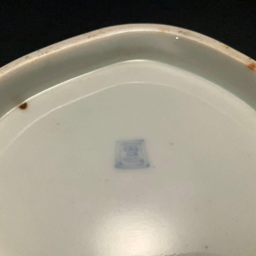 伊万里金襴手 富士と松鶴図貝形皿　古伊万里　骨董　R1285w1ダB