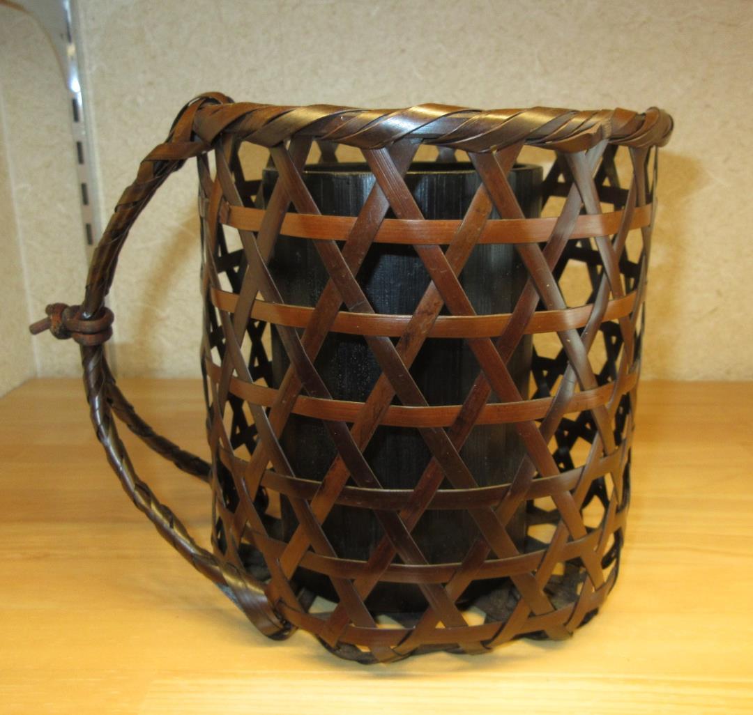 送料込【逢絢亭】茶道具 背負籠 染竹 上塗竹入子 竹泉