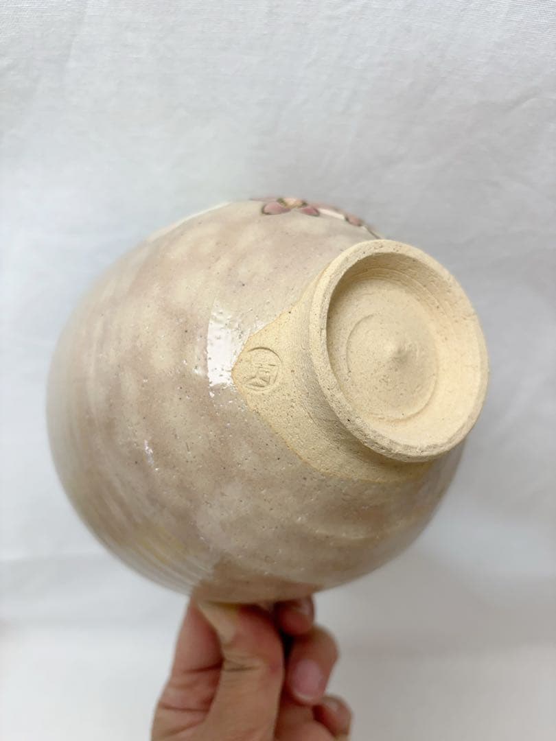 未使用 茶道具 平安 山川嘉山造 桃絵 茶碗 陶印 作家物 煎茶道具 共