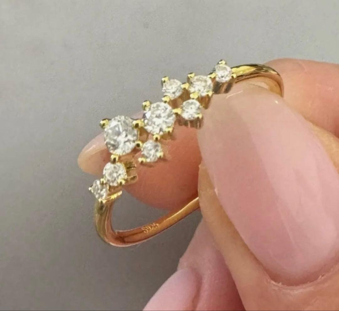 匿名配送　鑑別書　18kゴールド　9粒ダイヤモンドリング　アレルギー対応　新品