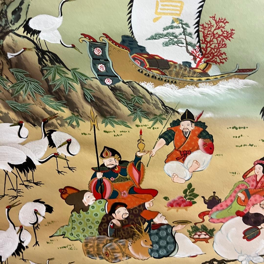 掛け軸 七福神 百鶴の図 紫峰 共箱 掛軸 K1 - メルカリ