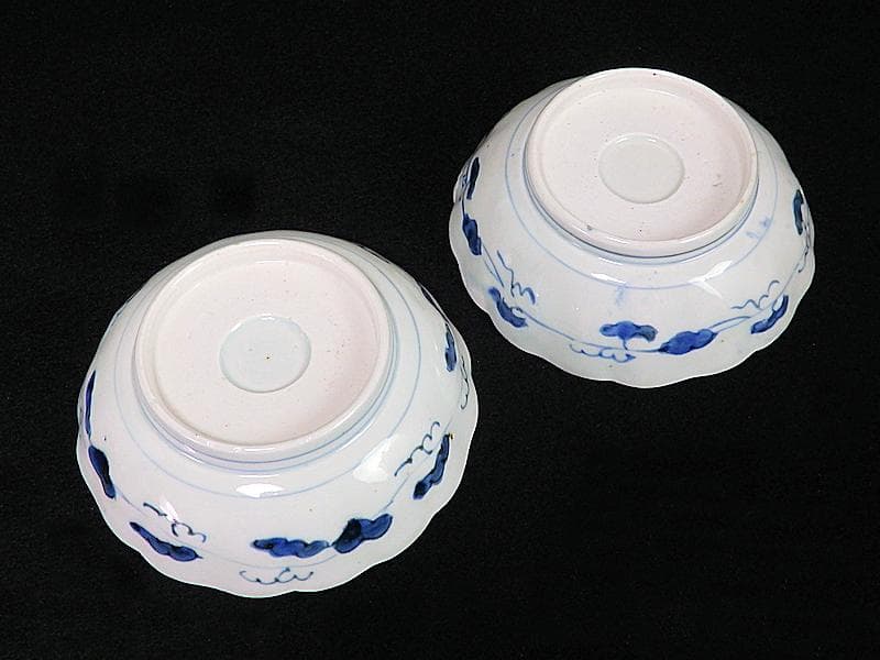 古伊万里 染付 丸紋 月に笹の図 膾皿 2客 江戸