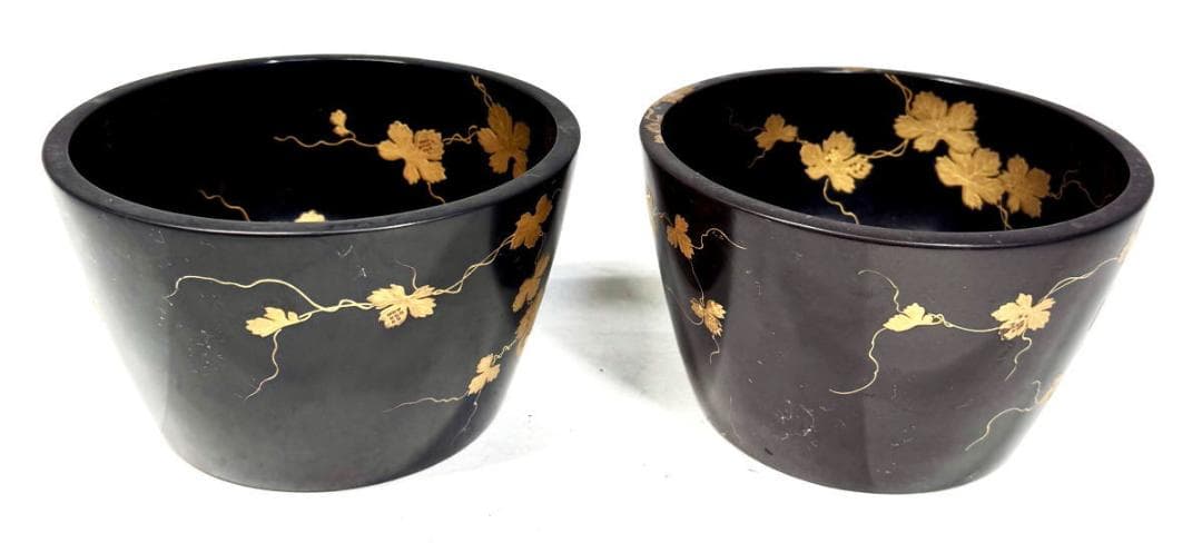 江戸時代 木製金蒔絵唐草文地 杯洗 盃洗 2個 漆器 時代物 骨董