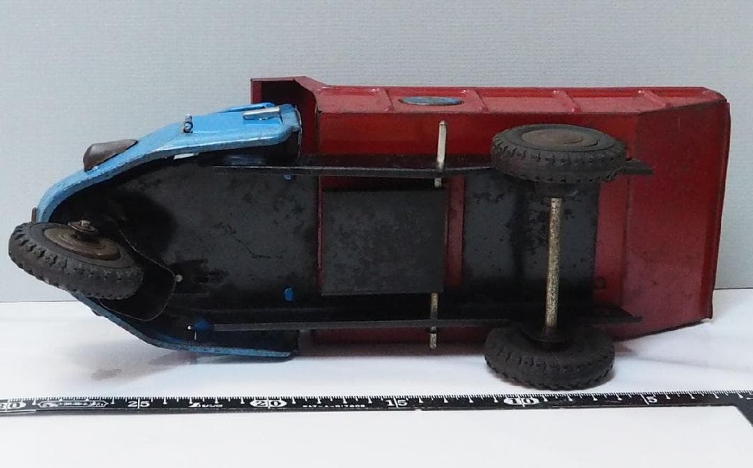 マルサン【ジャイアント三輪ダンプ トラック 水色/赤】ブリキ自動車TIN【箱無】