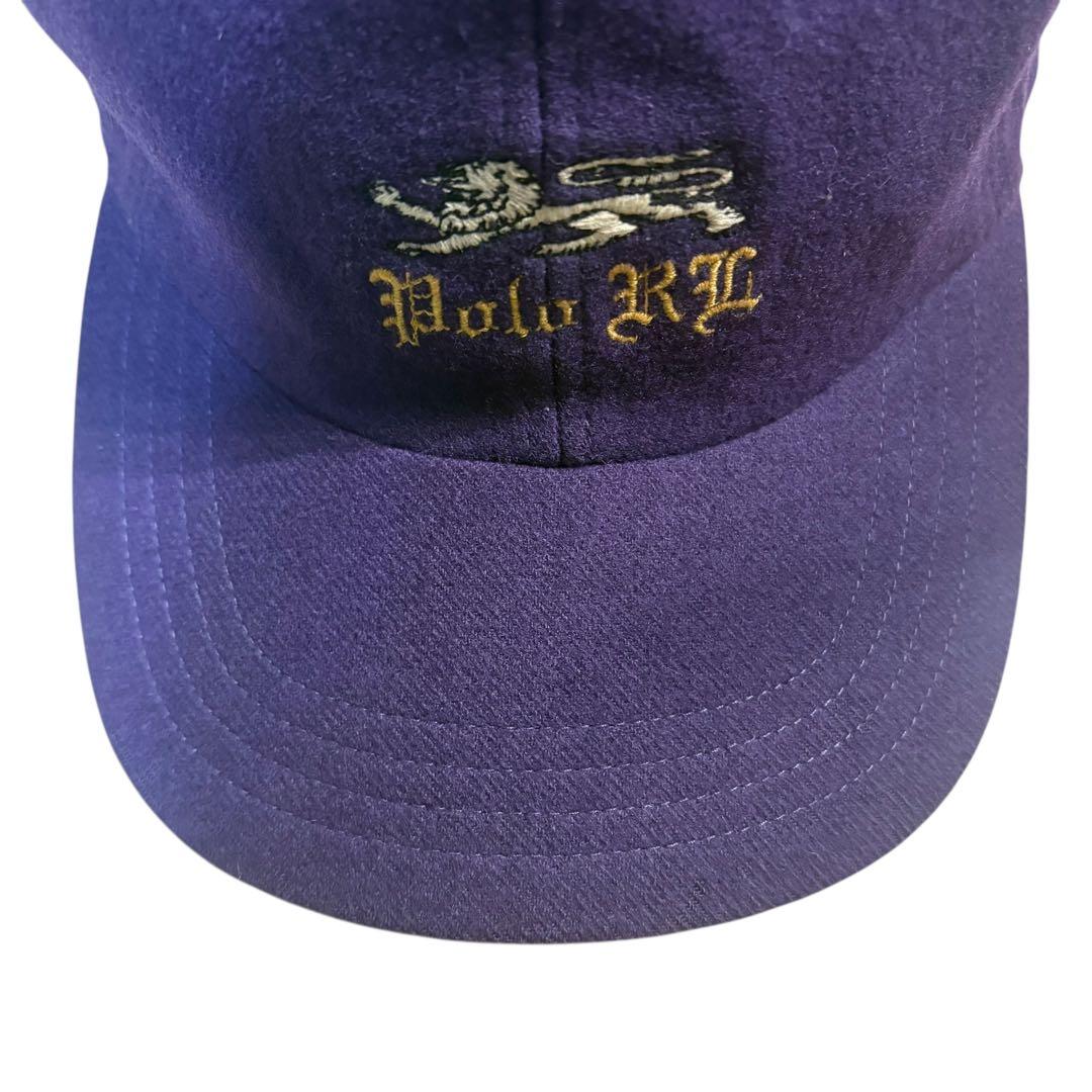 90s Polo Ralph Lauren ライオン刺繍 ウールキャップ 紫