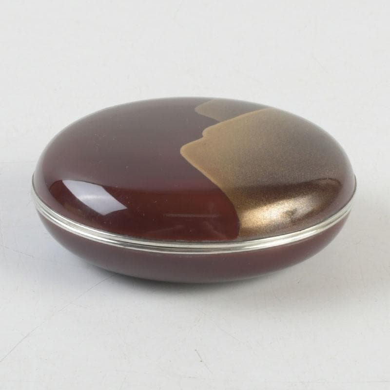 茶道具 山中塗師 新谷清 漆峰作 遠山蒔絵 錫縁 香合 共箱 V 9253