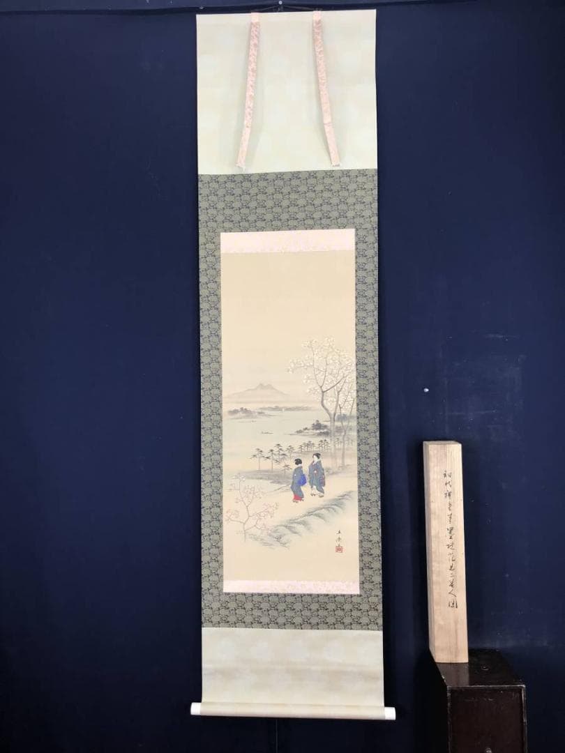 【複製】初代廣重/墨提花見二美人図/工芸品/掛軸☆宝船☆AB-589