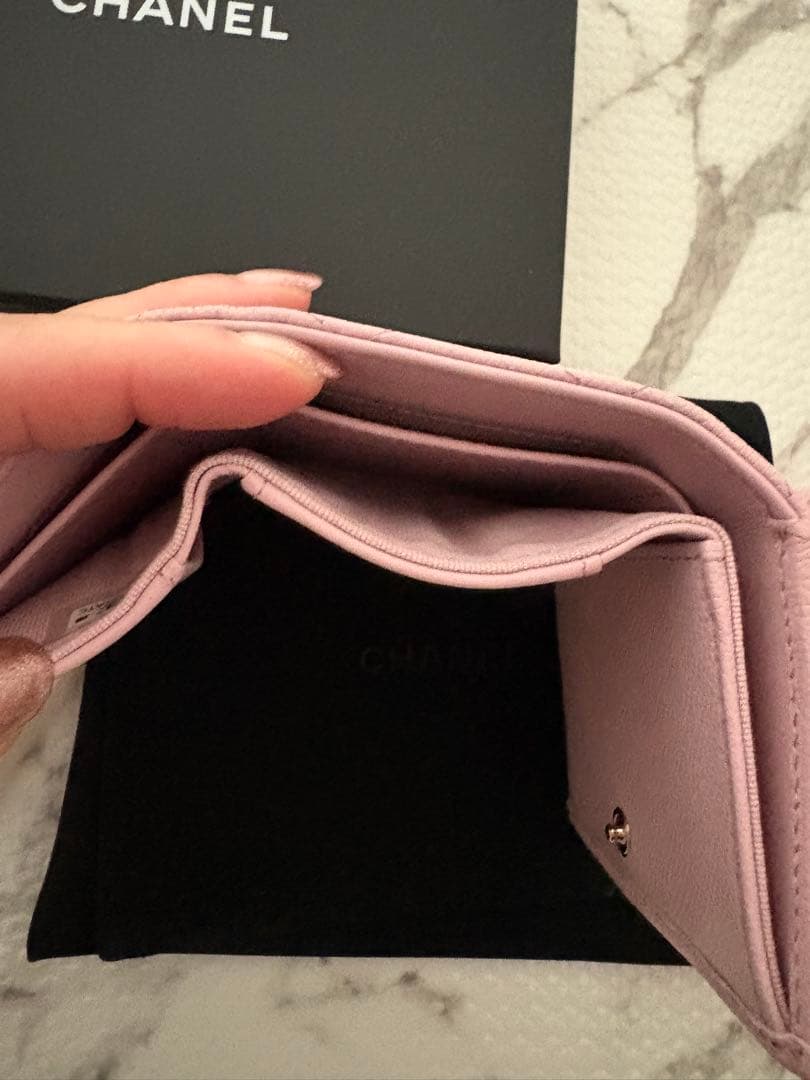 CHANEL キルティング 三つ折り財布 ピンク