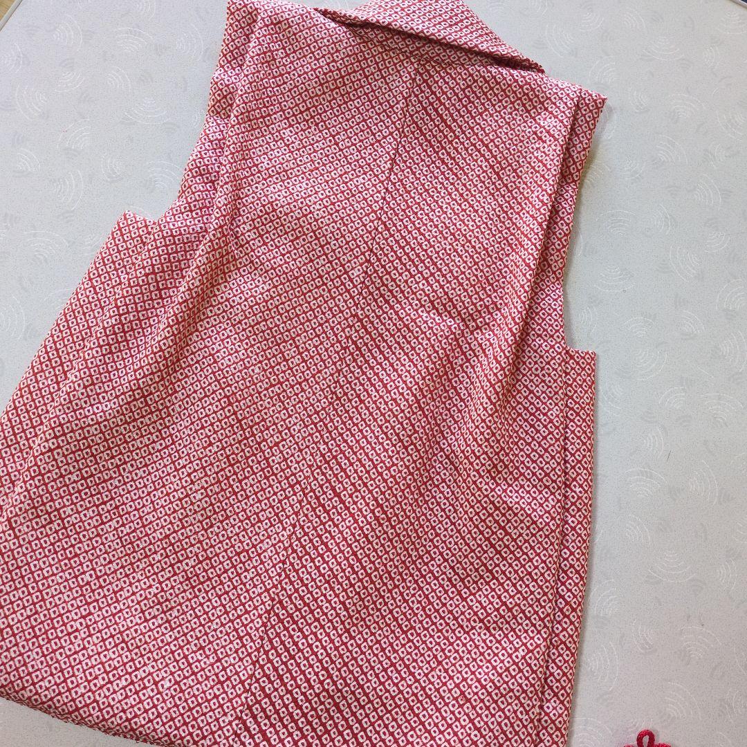 七五三３歳正絹総絞りの被布（赤色）中綿無し