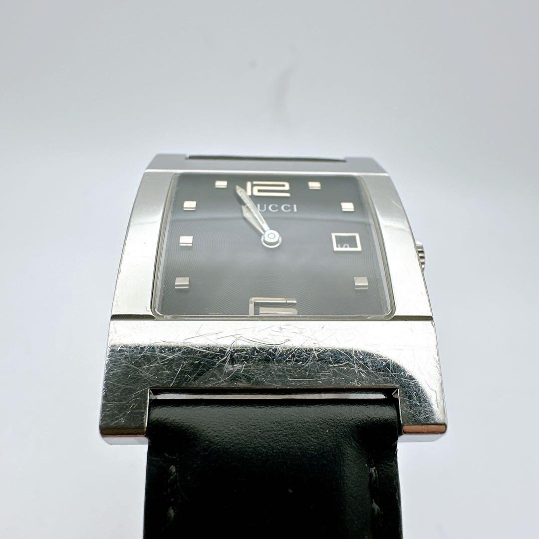 美品 稼動品 GUCCI グッチ メンズ腕時計 スクエア 黒字盤 7700M