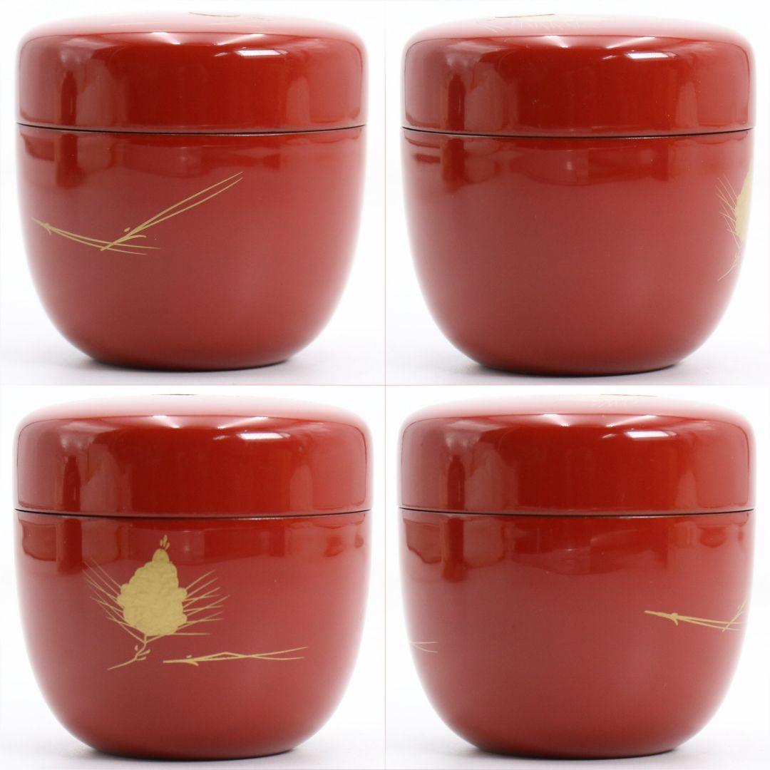 雲斎作 松蒔絵 棗 朱塗 茶道具 共箱 V879 N6