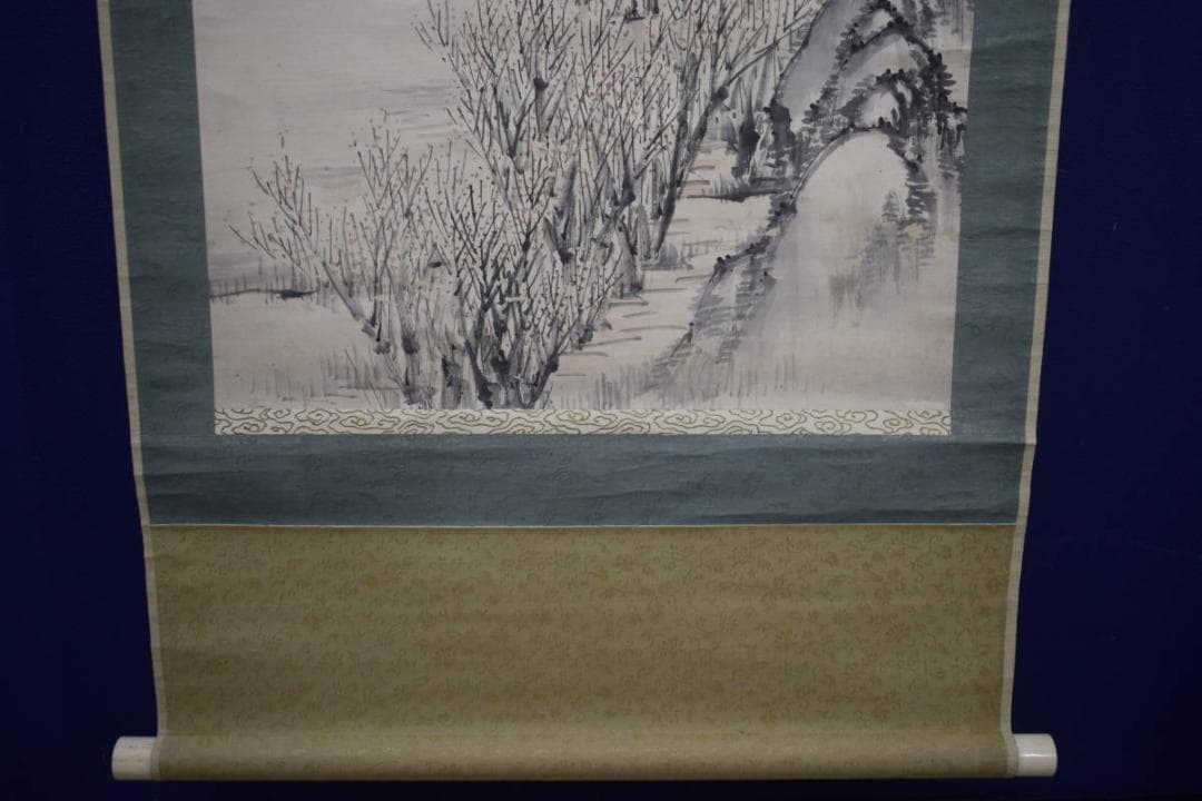 真作/古市金峨/山水人物図/布袋屋掛軸HJ-887