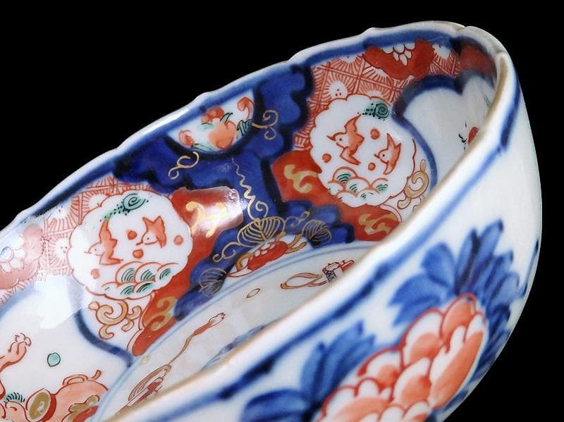 古伊万里 色絵 獅子に波千鳥の図 膾皿 春寒鉢 4客 CZd