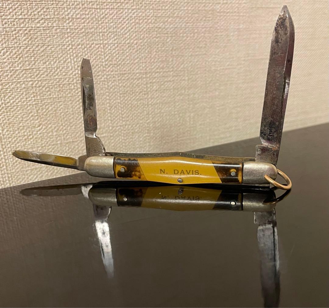 アンティークナイフ　カントンカトラリー社　3ブレイド　写真付きセルロイドハンドル