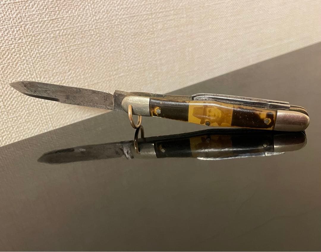 アンティークナイフ　カントンカトラリー社　3ブレイド　写真付きセルロイドハンドル