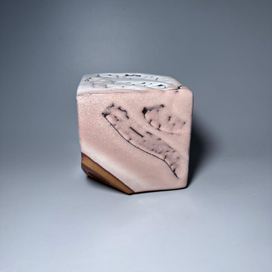 萩焼　陶芸作家　大谷雅彦　白萩　四方花入　共箱　栞　未使用品保管　三輪栄造　師事