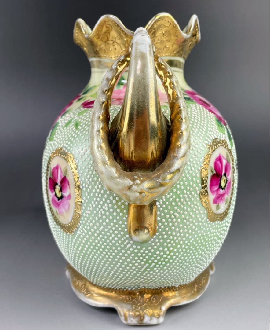 美品】オールドニッポン アールヌーボー 薔薇紋 金盛り 花瓶