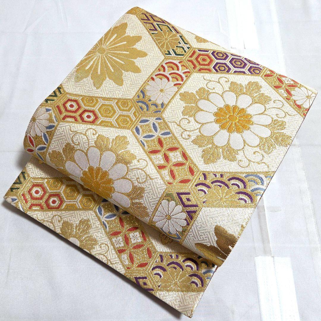 AI 美品 振袖フルセット 雪輪に桜 青 金駒刺繍 金彩 正絹 帯・