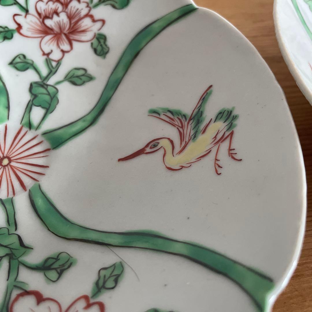 廣野俊彦 五彩花鳥絵輪花皿 南京色絵写 2客 定価33,