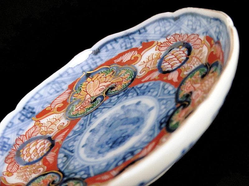 大聖寺伊万里 金襴手 窓絵 鳳凰に青海波の図 豆皿 C970AS-BZx