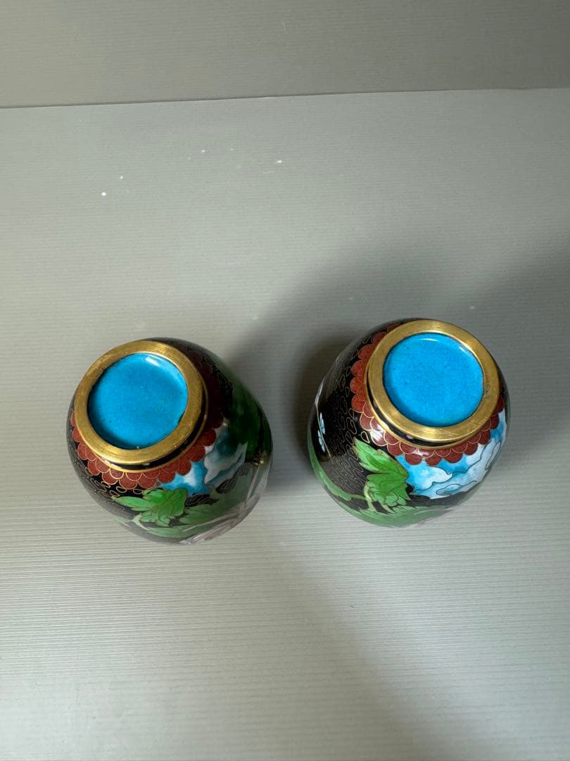 2269 七宝焼　景泰藍　花瓶　2客　時代物