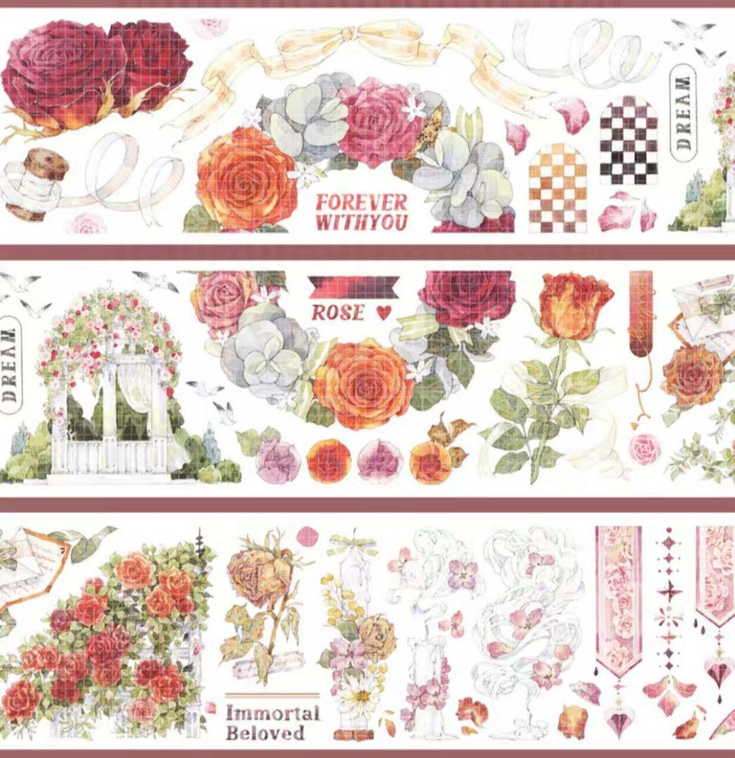 巻売 495☆ 海外 マスキングテープ マステ PET 装飾 花 虹光