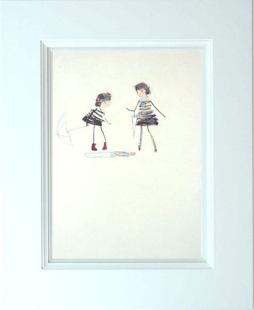 絵画インテリア 額付 (白) 油絵 F4-040314 可愛い子供 雨あがり