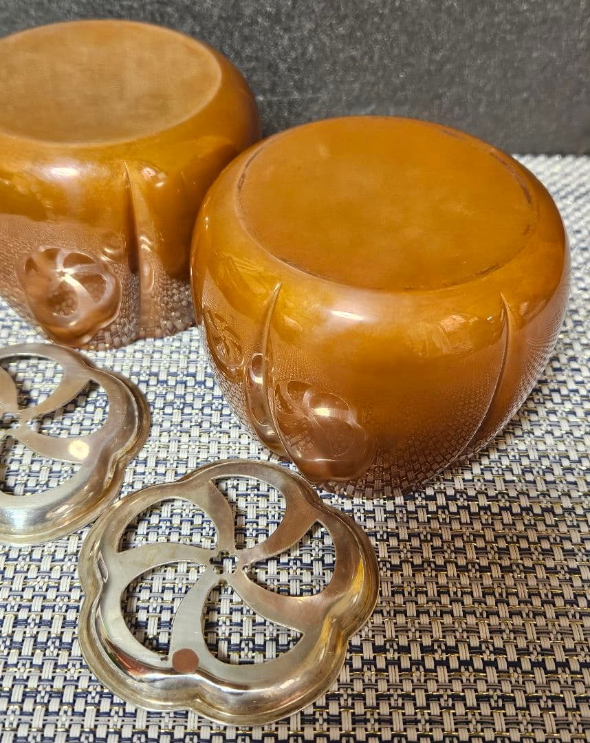 銀座 山崎商店謹製　赤銅　阿古陀香炉　一対　 共箱　茶道具　香道具　透かし蓋附属