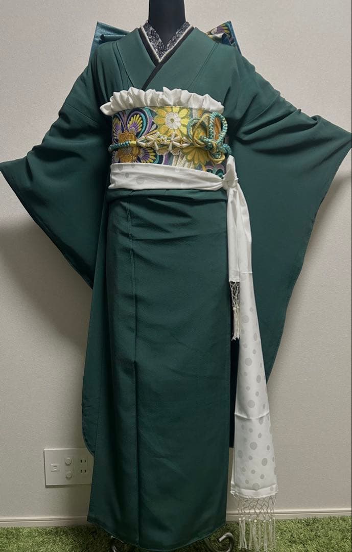 振袖 緑 正絹 振袖セット ピスタチオグリーンの無地 豪華成人式振袖8