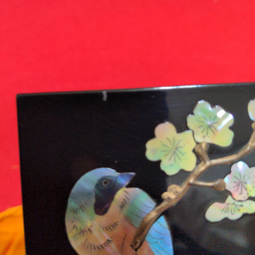 高岡漆器　武蔵川秀山作　青貝塗錆絵花鳥図　宝石箱　小物入　梅に樫鳥