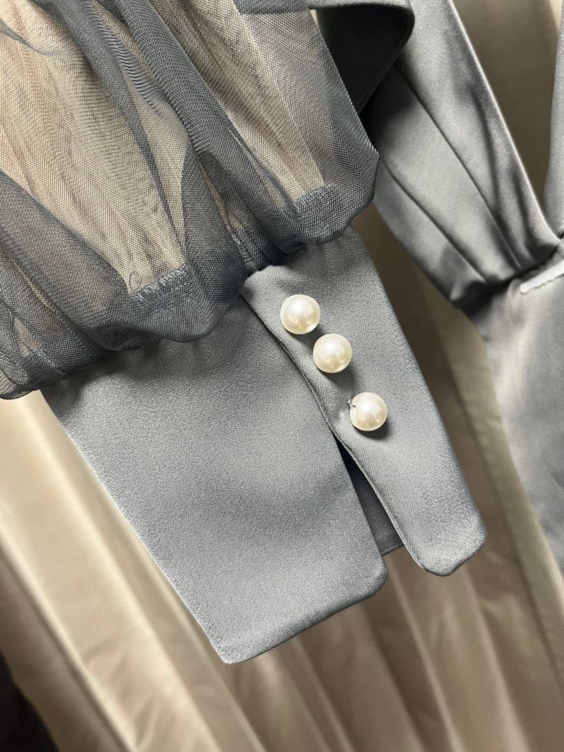 【ピーナッツ】冬用：クロスデザインブラウスセットドレス(結婚式)