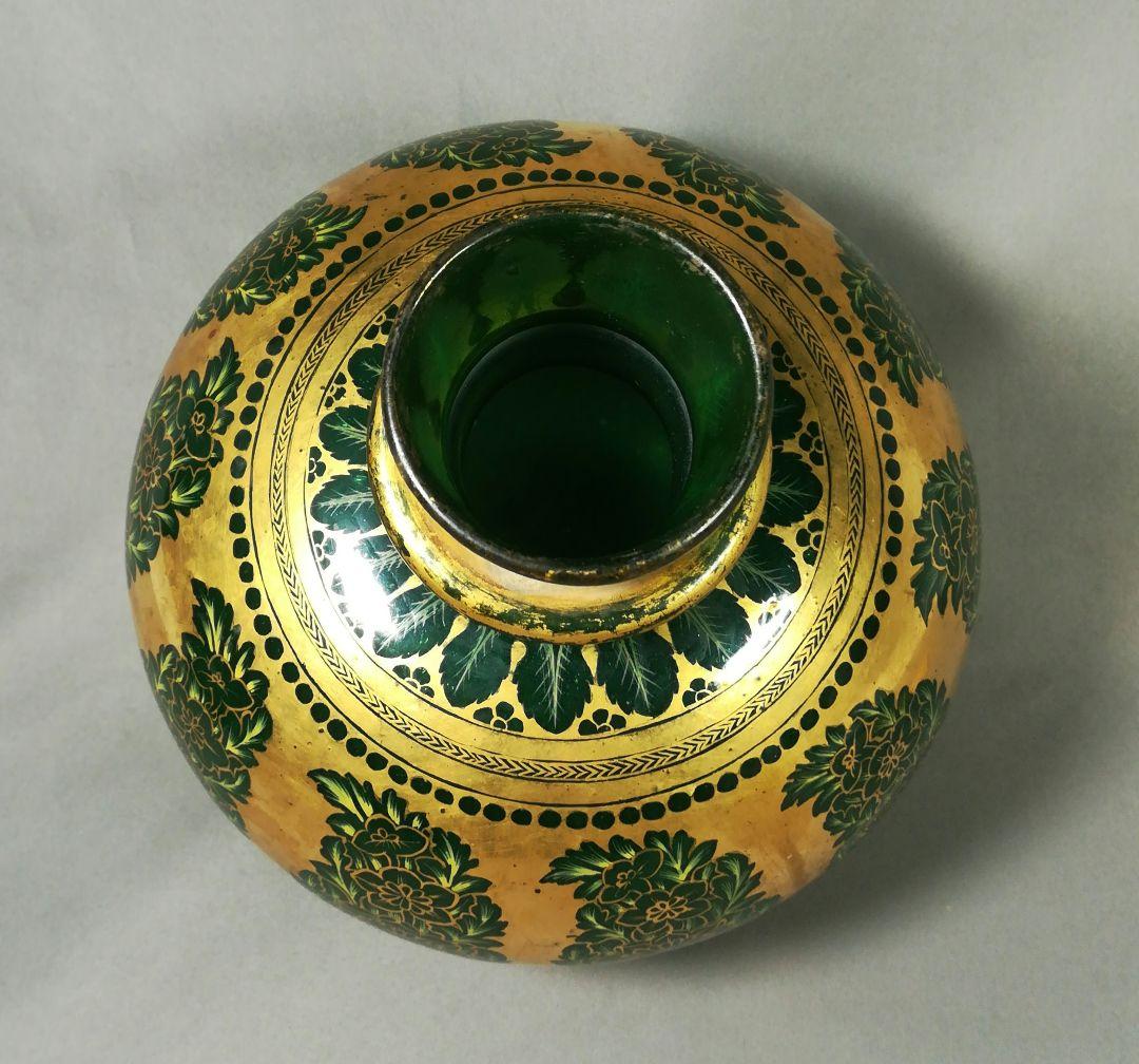 アンティークムガールグラスインドエナメル装飾壺壷花瓶