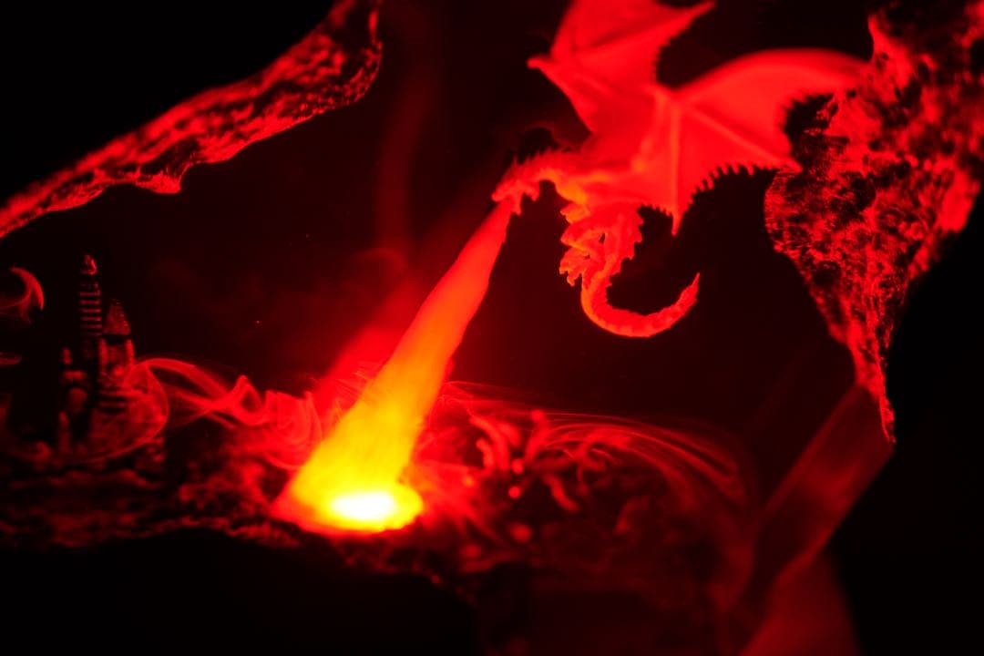 迫力満点】ドラゴンの息吹 炎の城 レジンランプ 中世ファンタジー 騎士