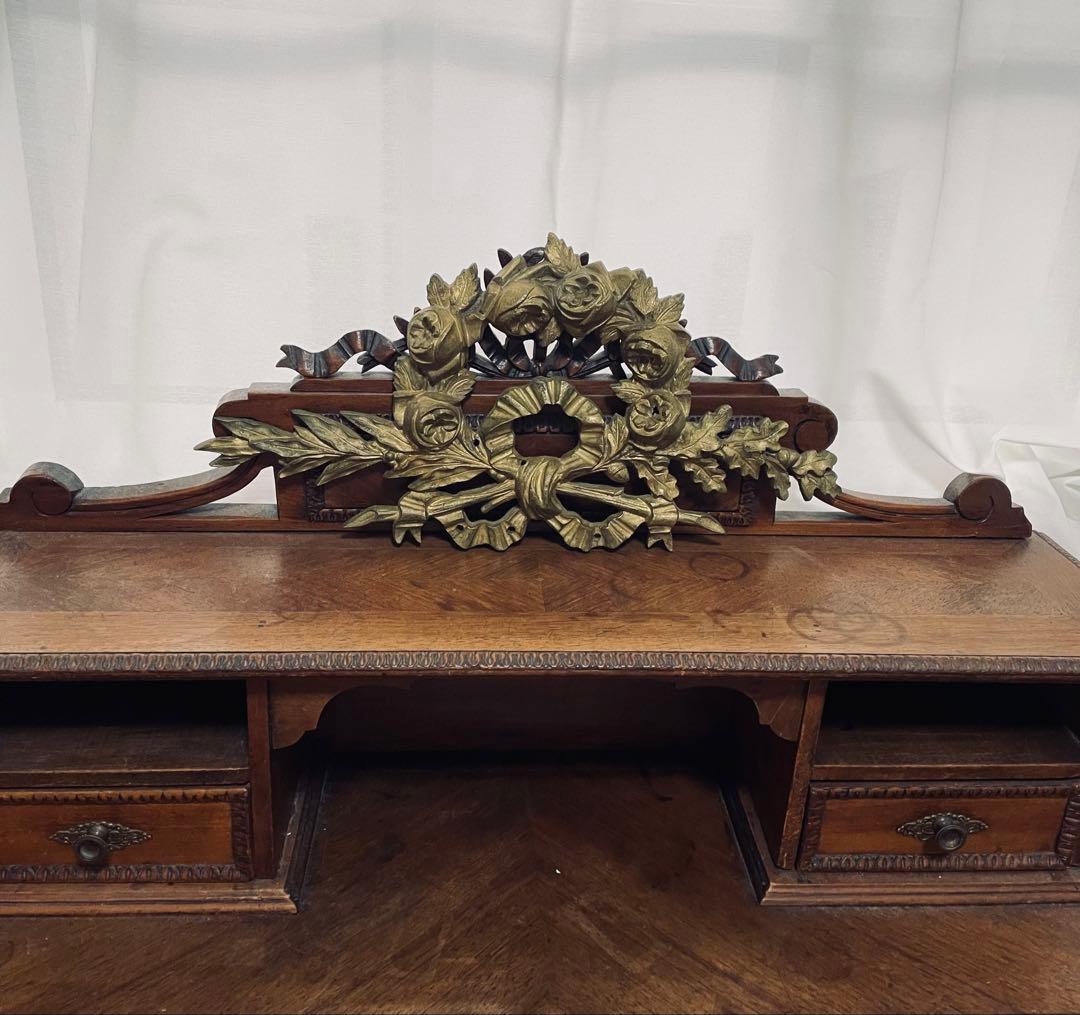 フランスアンティーク リボンとローズリースのオルモル装飾品 真鍮