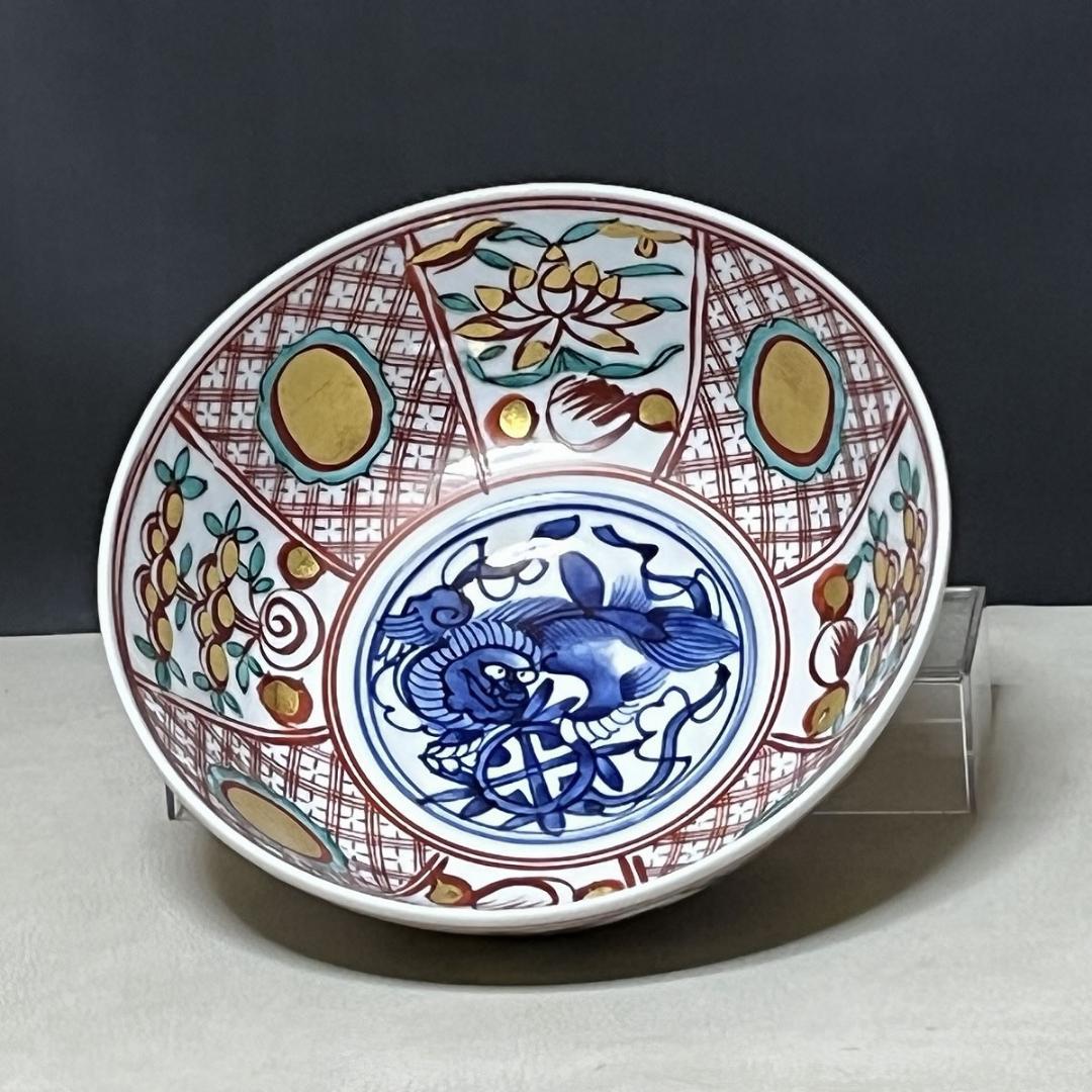 真葛香斎 赤絵 玉取獅子 菓子鉢 共箱 赤絵鉢 十水五