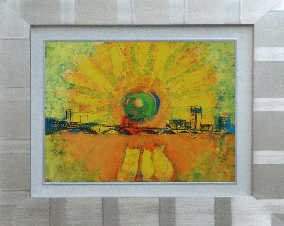 油絵 菅家令子 絵 絵画インテリア額付(青緑＋金色の枠) F4-072219子猫