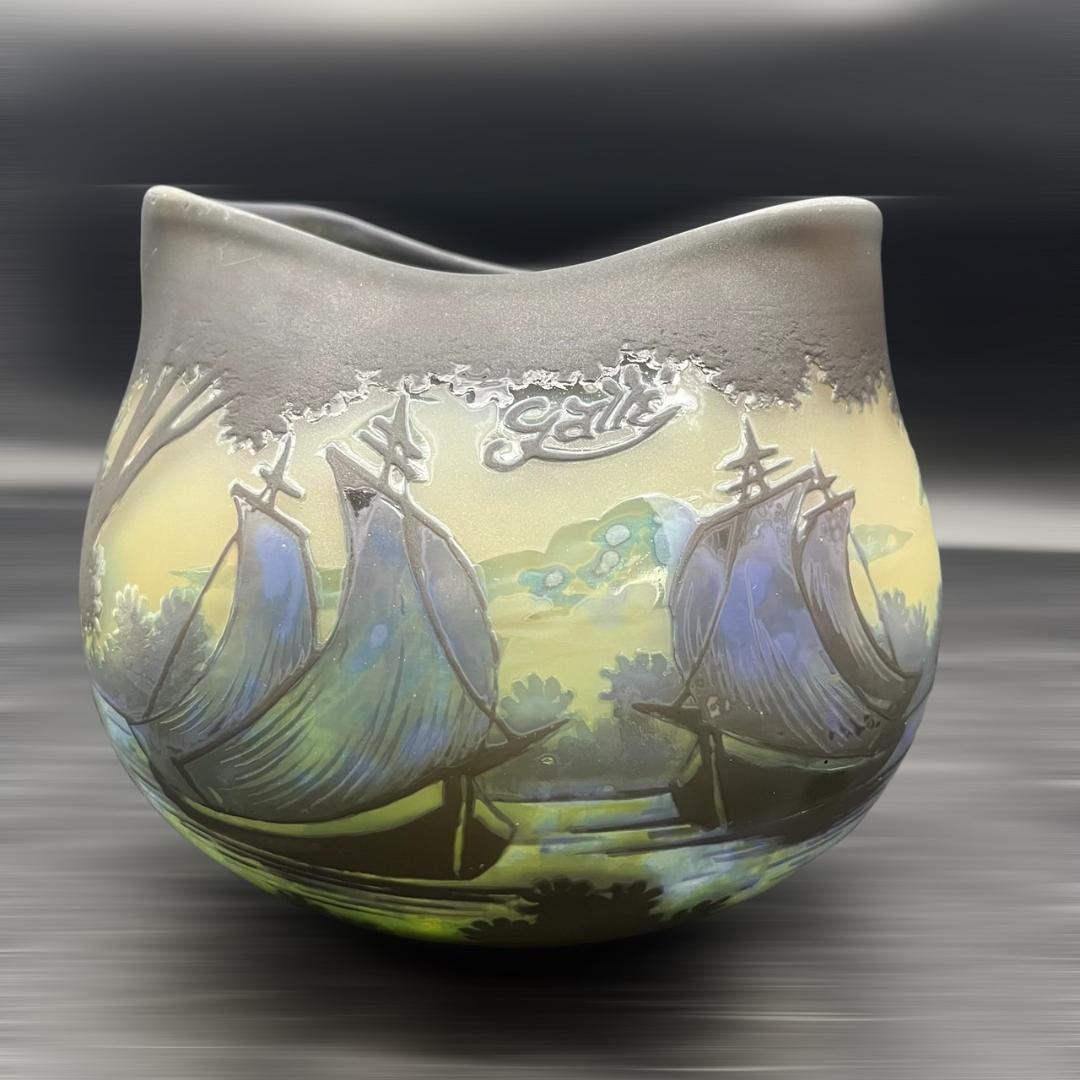 エミールガレ 特大 花器 花瓶 カメオ彫り 被せガラス 高さ15cm