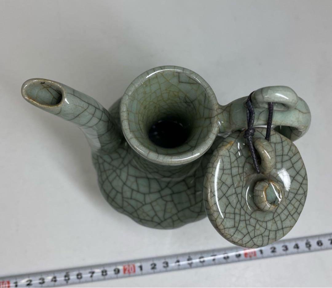 中国古窯 哥窯青磁 ヒビ焼 水注