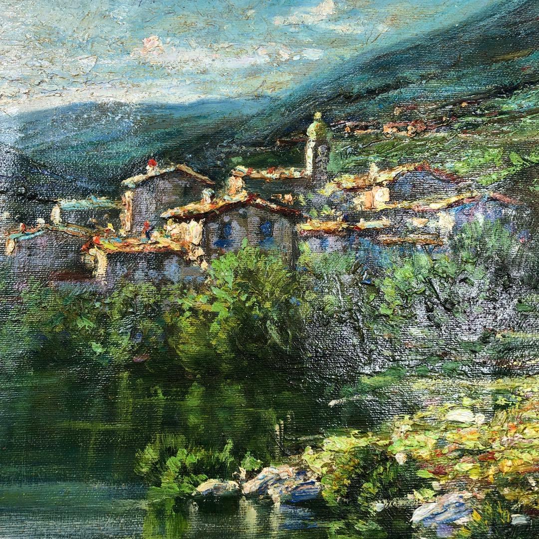 マリオ・ディ・マルティーノ　「カンターラの村」 油彩画　木枠無し　キャンバスのみ